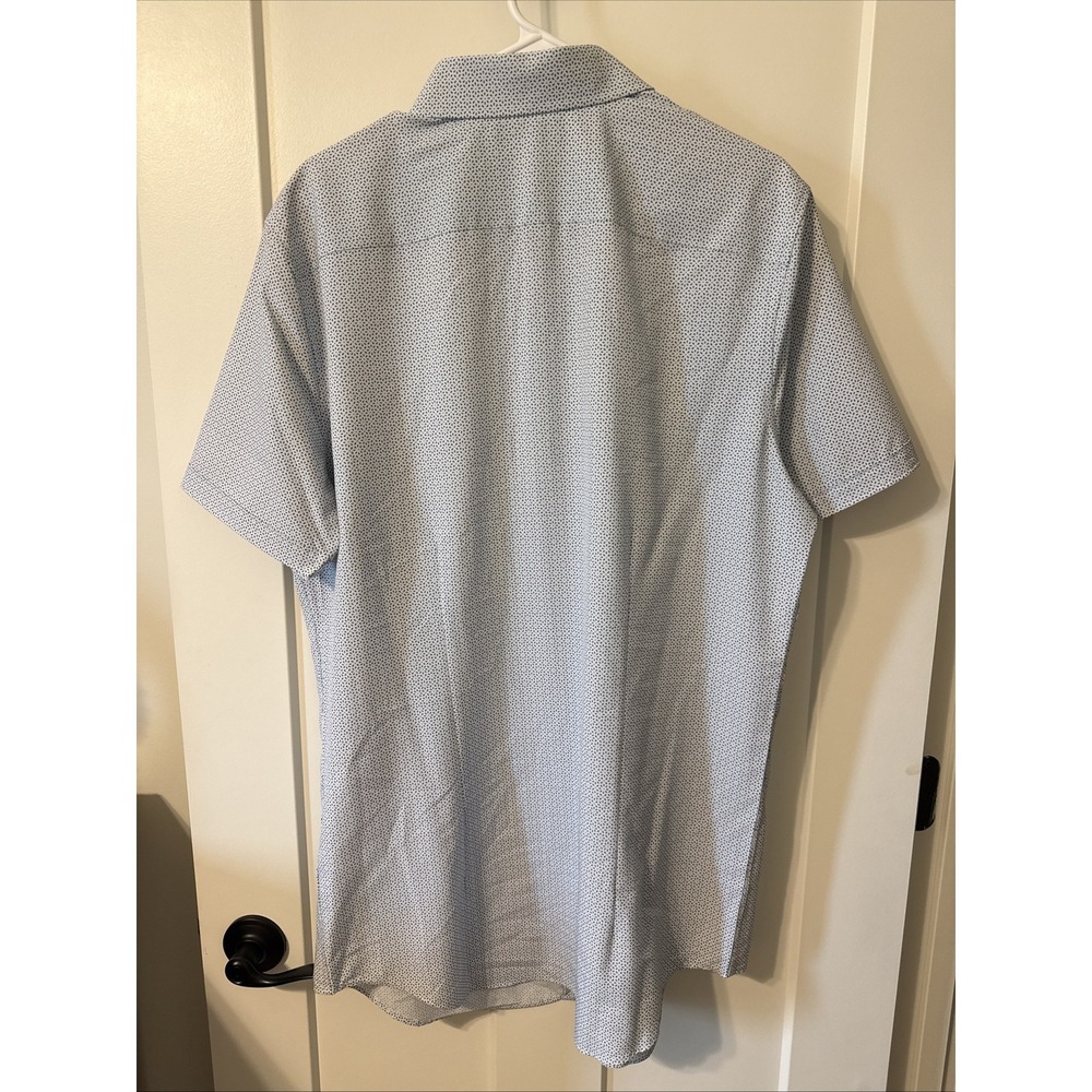 Murano NEW Size L Performance Button Short Sleeve Shirt Blue Print Men NWT - Picture 3 of 3